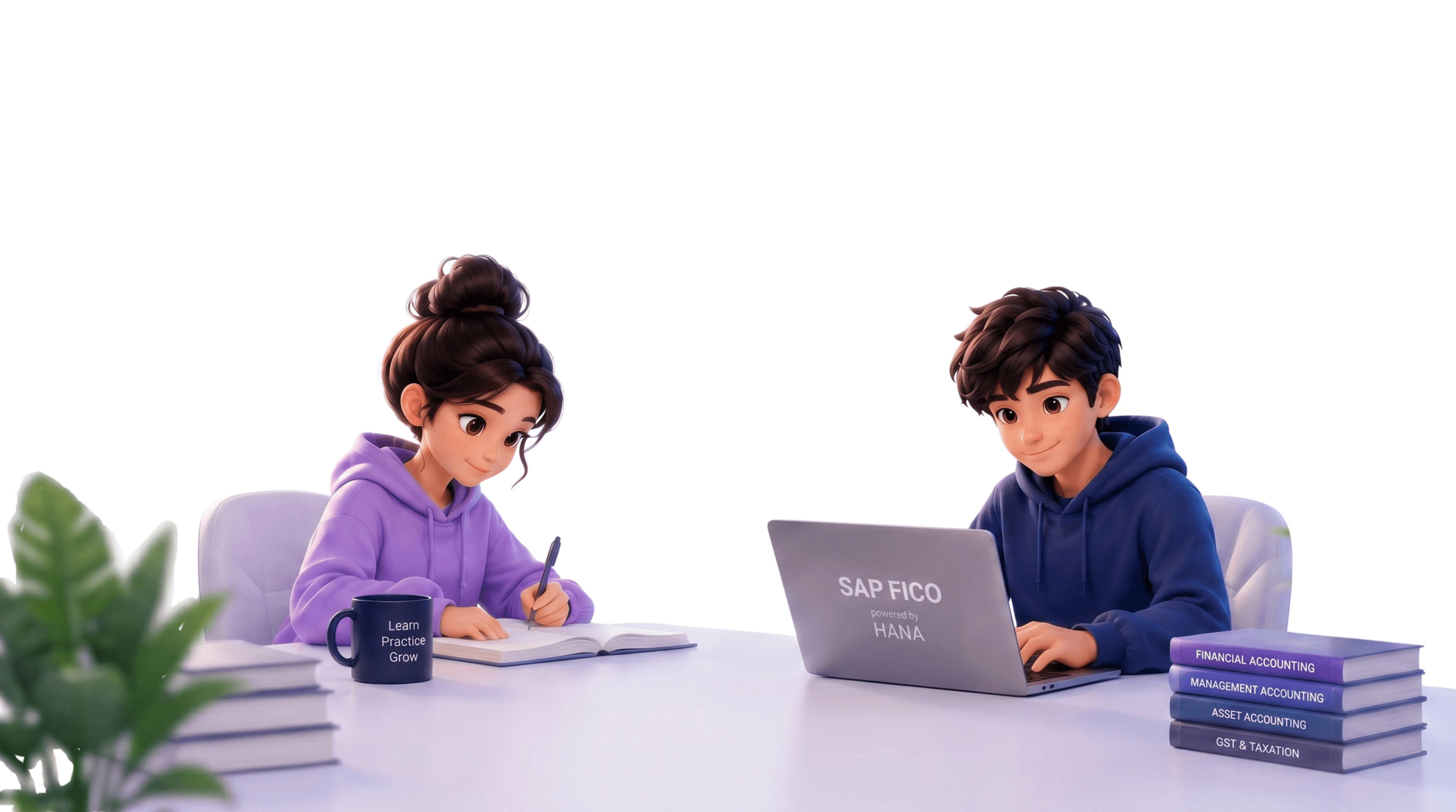 Students learning SAP FICO — two students working on laptops